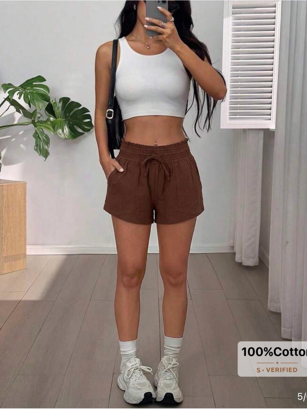 Women's Drawstring Casual Shorts - Brown